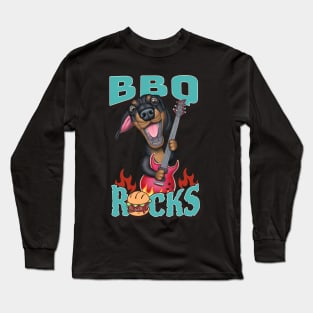 Cute Barbeque Rocks with dachshund doxie dog playing guitar tee Long Sleeve T-Shirt
